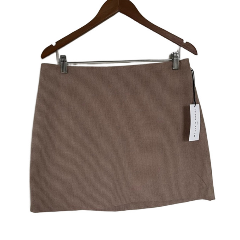 Tan Mini Skirt Maison d'Amélie Brown Black Plaid Mini Skirt Stretch Lined